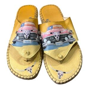 Via Blue Via Couture Hand-painted Leather Flip Flop Sandals Size 7.5